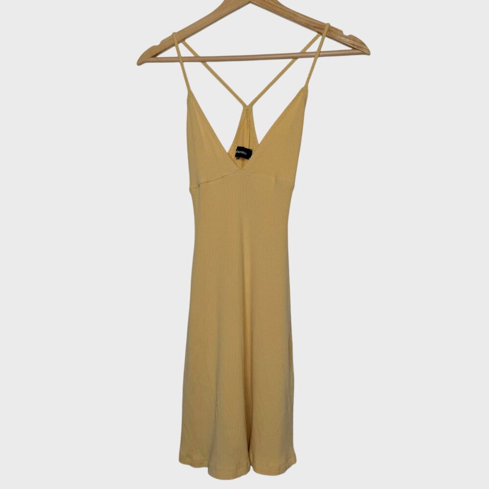 Reformation Ria XS Yellow Ribbed Racerback Mini Dress | Trendy Bodycon Core